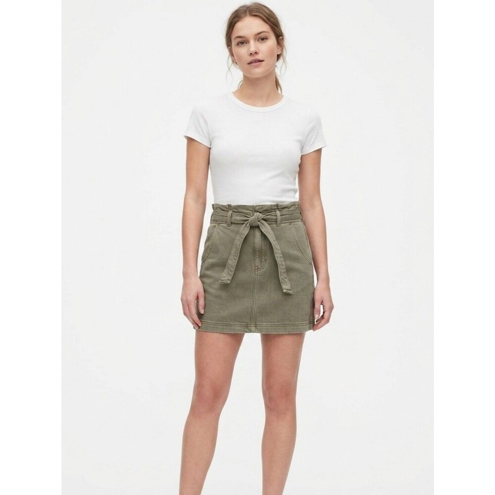 American Eagle Size 10 Olive Green Paperbag Waist Stretch Utility Mini Skirt